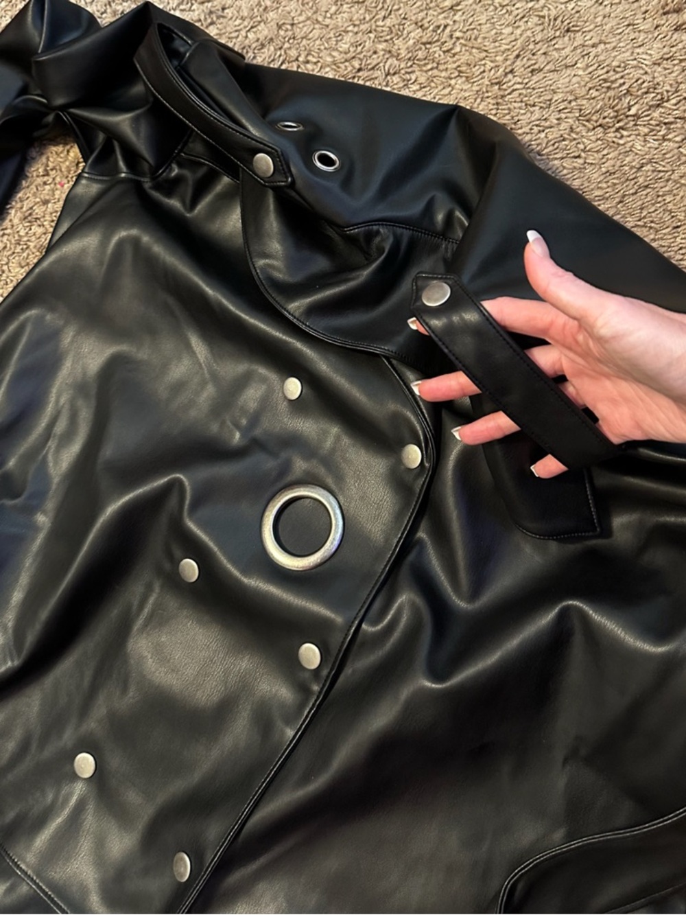 Poster Girl Dolls Kill ‘MISBEHAVING’ Faux Leather Trench Coat O Ring XL NWT - Picture 12 of 15